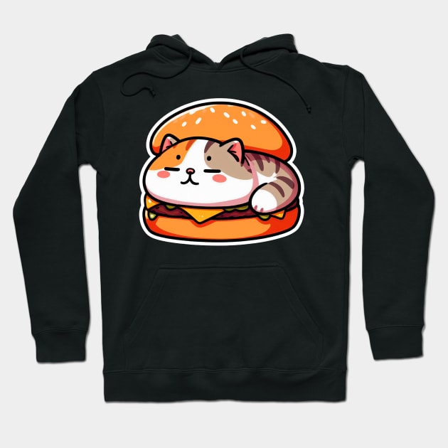 Kawaii Cat is Sleeping inside a Hamburger Hoodie by Plushism